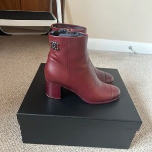 CHANEL Deep Red Heeled Boots